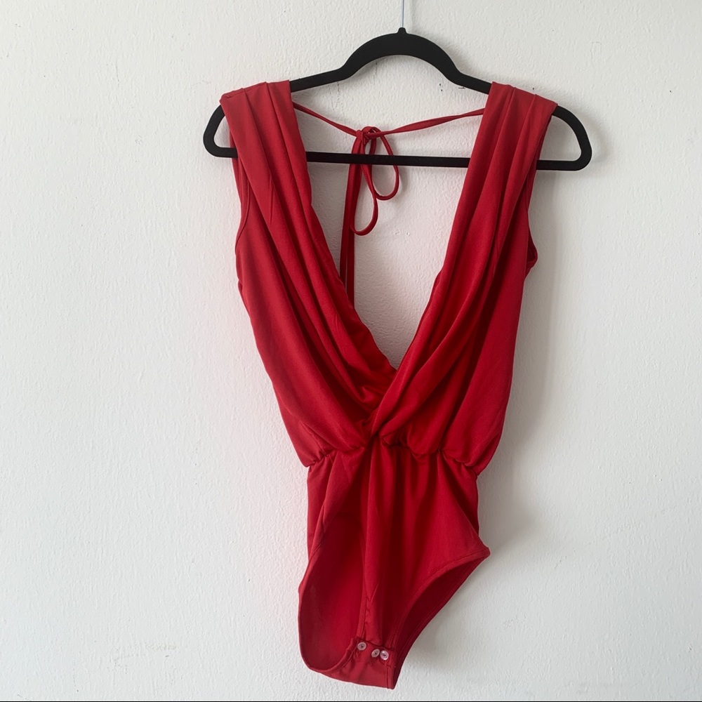 Red V-neck Bodysuit